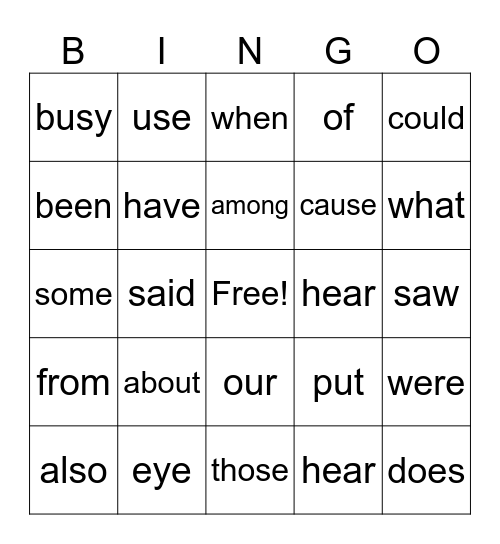 Finn's Red Words #2 Bingo Card