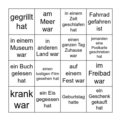 Ferien Bingo Card