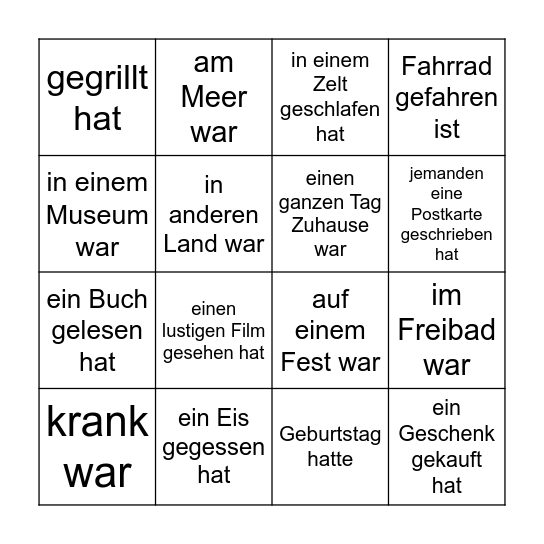 Ferien Bingo Card