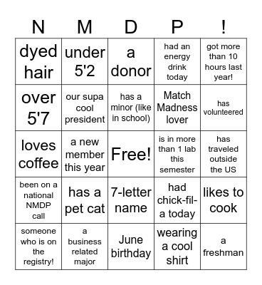 NMDP Bingo Card