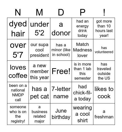 NMDP Bingo Card