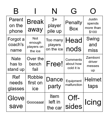 Hockey Hoopla Bingo Card