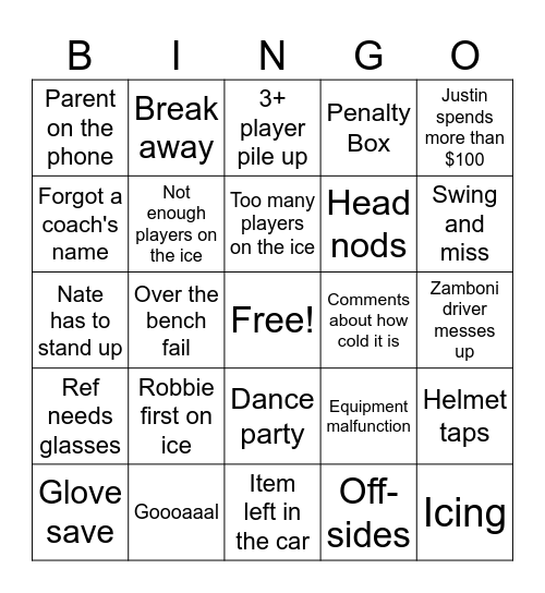 Hockey Hoopla Bingo Card