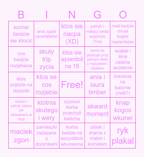 18 korby Bingo Card