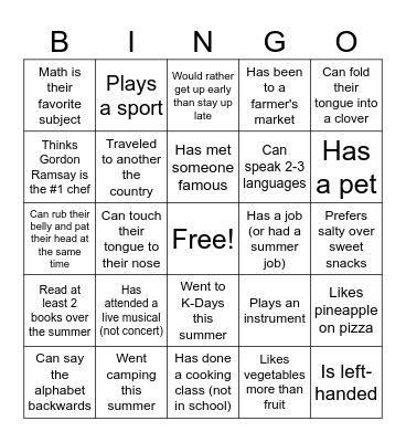 WELCOME BINGO Card