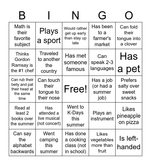 WELCOME BINGO Card