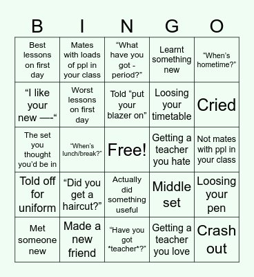 School bingo Card