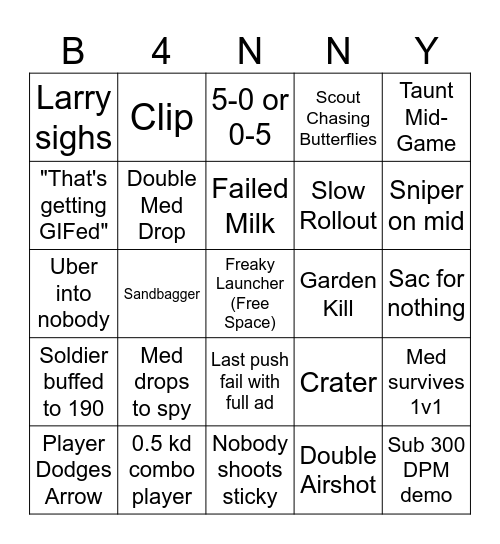 LB Scrim Bingo Card Bingo Card