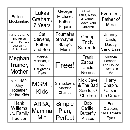 Family Bingo Card