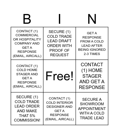 TRADE COLD OUTREACH Bingo Card