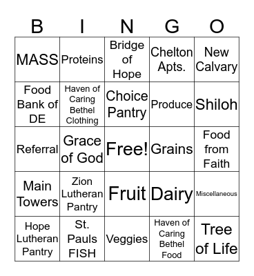 LCS Pantries Bingo Card