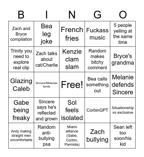 Lobe Island Reunion Bingo Card