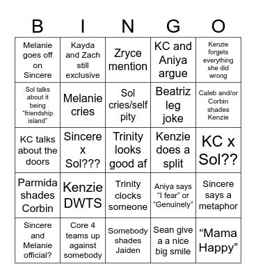 LOVE ISLAND Bingo Card