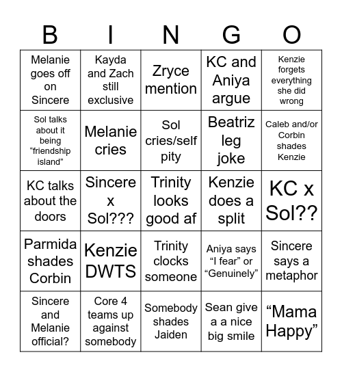 LOVE ISLAND Bingo Card