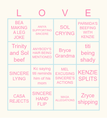 Love Island Bingo! Bingo Card