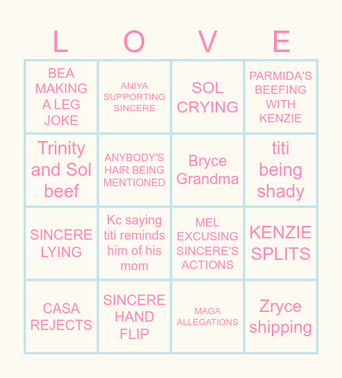 Love Island Bingo! Bingo Card