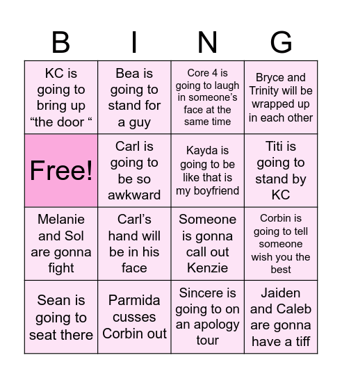 Love Island Bingo Card