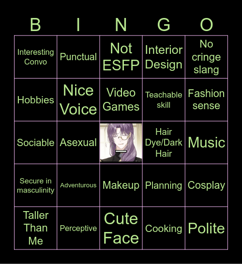 Bishounen Bingo Card