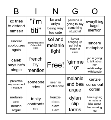 love island reunion Bingo Card