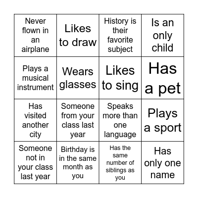 Let's Get To Know Each Other Bingo Card