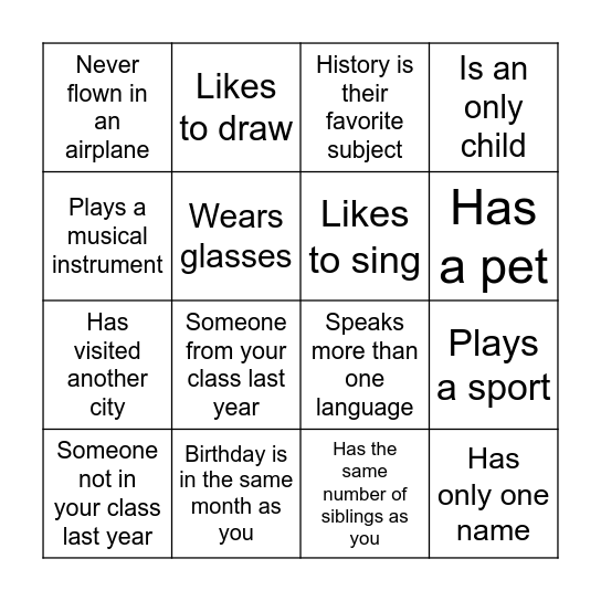 Let's Get To Know Each Other Bingo Card