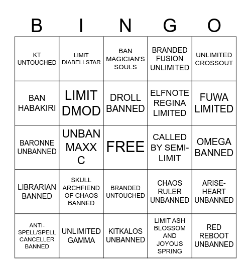 BANLIST Bingo Card