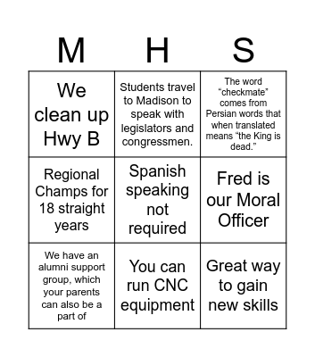 MHS Clubs #1 Bingo Card