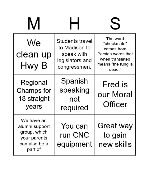 MHS Clubs #1 Bingo Card