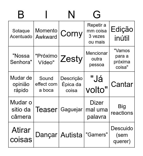 Videos Pedro Bingo Card