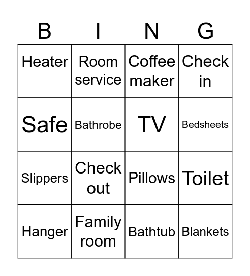 Hotel Amenities Bingo Card