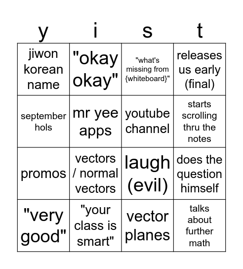 big yee bingo Card
