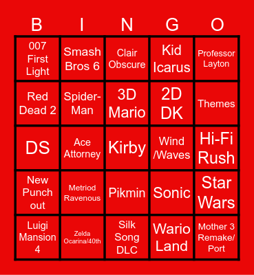 Nintendo Direct: September 10th Bingo Card