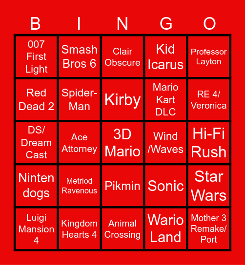 Nintendo Direct: September 9th Bingo Card