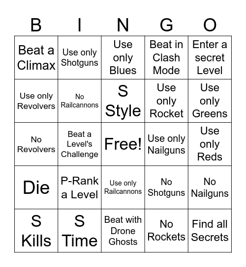 ULTRAKILL Bingo Card
