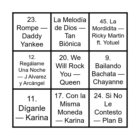 mis 21 dolooooo Bingo Card