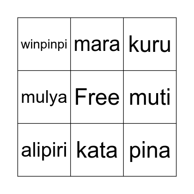 Pitjanjatjara Body Parts Bingo Card