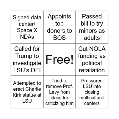 Landry Needs to Bin-Go! Bingo Card