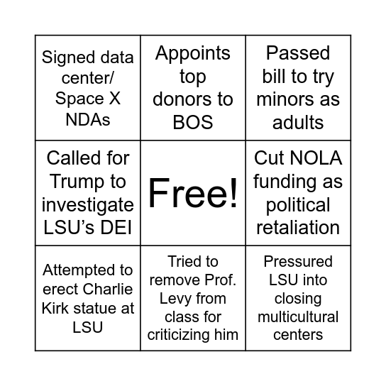 Landry Needs to Bin-Go! Bingo Card