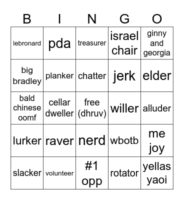 opps bingo 26-27 Bingo Card