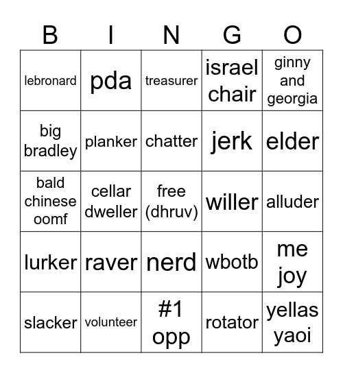 opps bingo 26-27 Bingo Card