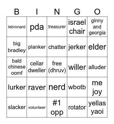 opps bingo 26-27 Bingo Card