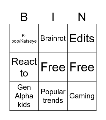 Yt shorts Bingo Card