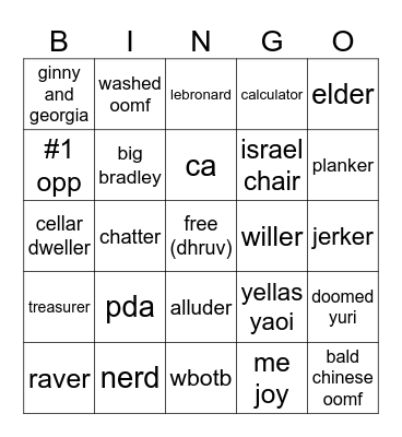 opps bingo 26-27 Bingo Card