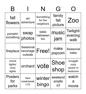 Fall 2026 (Sept1-Nov30) Bingo Card