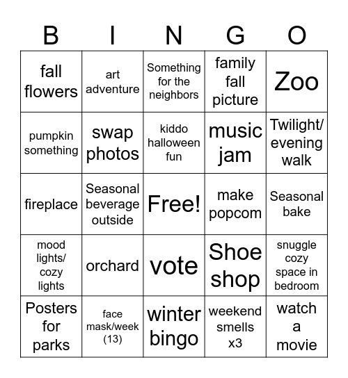 Fall 2026 (Sept1-Nov30) Bingo Card