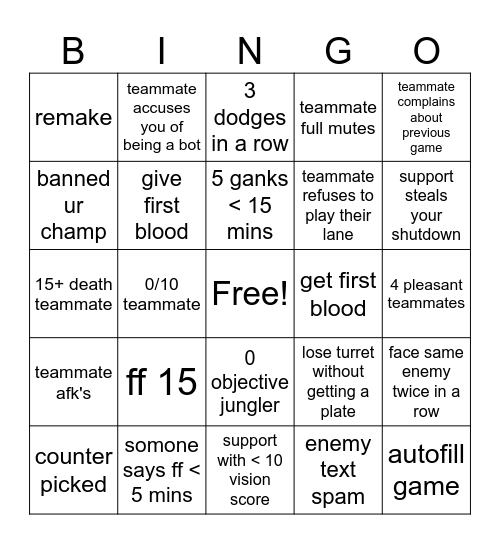 Solo Queue BINGO Card