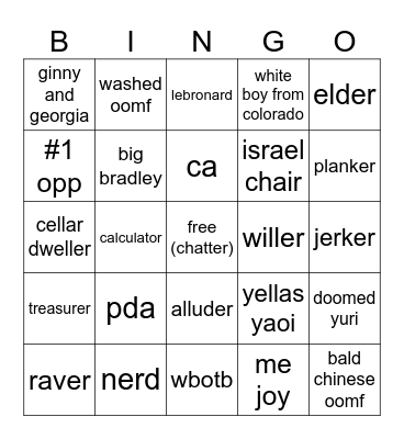 opps bingo 26-27 Bingo Card