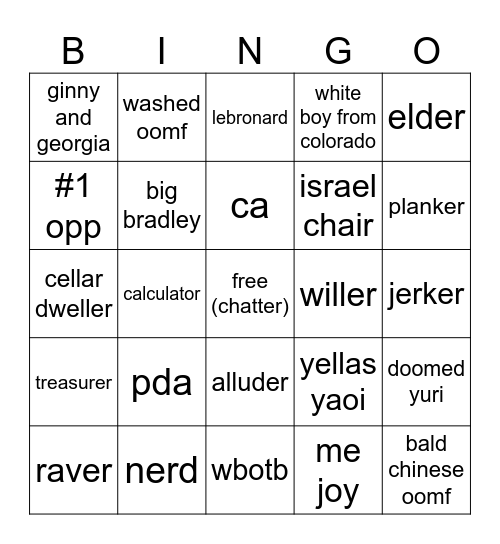 opps bingo 26-27 Bingo Card