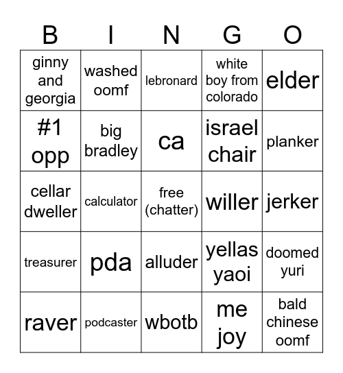 opps bingo 26-27 Bingo Card