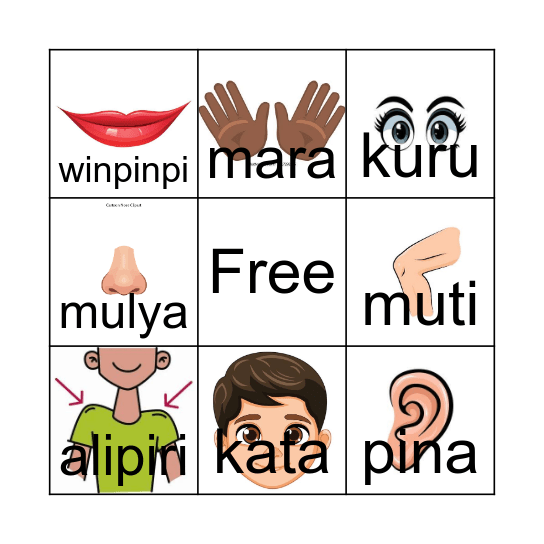 Pitjanjatjara Body Parts Bingo Card